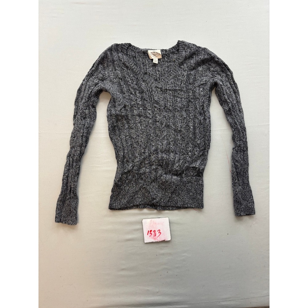 St Johns Bay Womens XS Gray Cable Knit V-Neck Sweater Cotton Blend Marled Gray